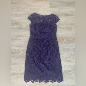Adrianna Papell Deep Purple Lace Midi Dress Size 2
